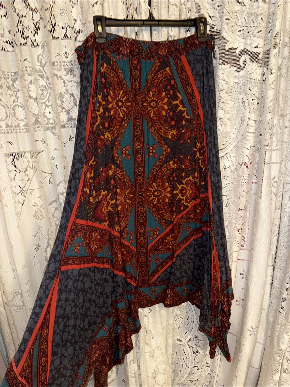 Free People Traveler Teal and Rust Asymmetrical Boho Skirt - Picture 5 of 9